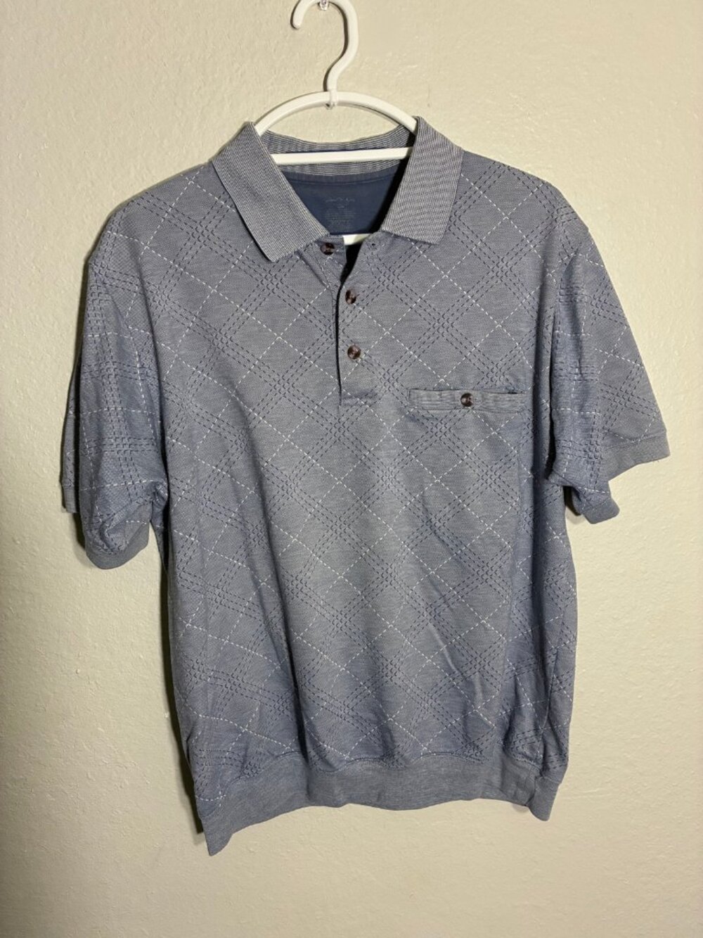 Vintage David Taylor Golf Polo Shirt Mens Large Blue Diamond Pattern
